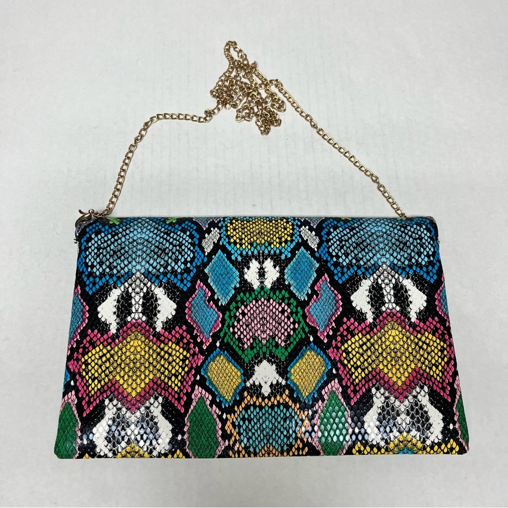 Multicolor color pop faux Snakeskin chain Crossbody Clutch Bag going out party - Picture 3 of 13